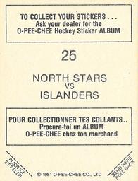 1981-82 O-Pee-Chee Stickers #25 North Stars vs. Islanders  Back