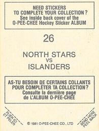 1981-82 O-Pee-Chee Stickers #26 North Stars vs. Islanders  Back