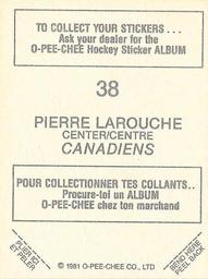 1981-82 O-Pee-Chee Stickers #38 Pierre Larouche  Back