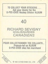 1981-82 O-Pee-Chee Stickers #40 Richard Sevigny  Back