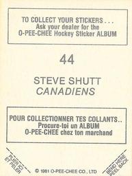1981-82 O-Pee-Chee Stickers #44 Steve Shutt  Back
