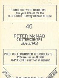 1981-82 O-Pee-Chee Stickers #46 Peter McNab  Back