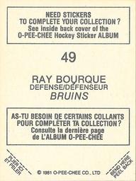 1981-82 O-Pee-Chee Stickers #49 Ray Bourque  Back