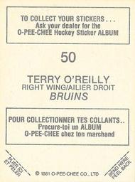 1981-82 O-Pee-Chee Stickers #50 Terry O'Reilly  Back