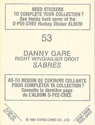 1981-82 O-Pee-Chee Stickers #53 Danny Gare  Back