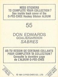 1981-82 O-Pee-Chee Stickers #55 Don Edwards  Back