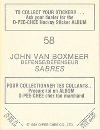1981-82 O-Pee-Chee Stickers #58 John Van Boxmeer  Back