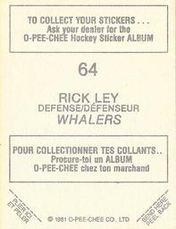 1981-82 O-Pee-Chee Stickers #64 Rick Ley  Back