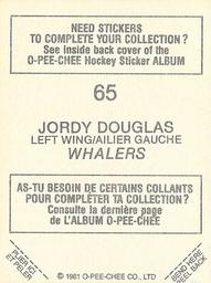 1981-82 O-Pee-Chee Stickers #65 Jordy Douglas  Back