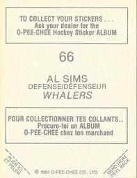 1981-82 O-Pee-Chee Stickers #66 Al Sims  Back