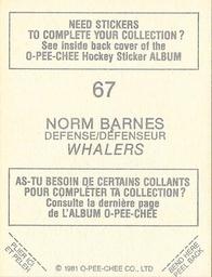 1981-82 O-Pee-Chee Stickers #67 Norm Barnes  Back