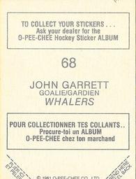 1981-82 O-Pee-Chee Stickers #68 John Garrett  Back
