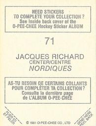 1981-82 O-Pee-Chee Stickers #71 Jacques Richard  Back