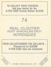 1981-82 O-Pee-Chee Stickers #74 Real Cloutier  Back