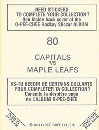 1981-82 O-Pee-Chee Stickers #80 Capitals vs. Maple Leafs  Back