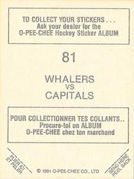 1981-82 O-Pee-Chee Stickers #81 Whalers vs. Capitals  Back
