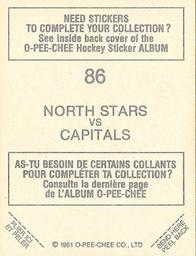 1981-82 O-Pee-Chee Stickers #86 North Stars vs. Capitals  Back