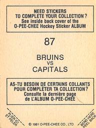 1981-82 O-Pee-Chee Stickers #87 Bruins vs. Capitals Back