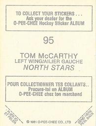 1981-82 O-Pee-Chee Stickers #95 Tom McCarthy  Back
