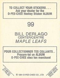 1981-82 O-Pee-Chee Stickers #99 Bill Derlago  Back