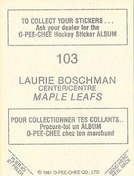 1981-82 O-Pee-Chee Stickers #103 Laurie Boschman  Back