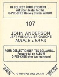 1981-82 O-Pee-Chee Stickers #107 John Anderson  Back