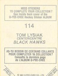 1981-82 O-Pee-Chee Stickers #114 Tom Lysiak  Back