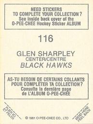 1981-82 O-Pee-Chee Stickers #116 Glen Sharpley  Back