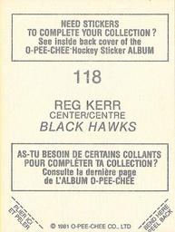 1981-82 O-Pee-Chee Stickers #118 Reg Kerr  Back