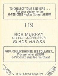 1981-82 O-Pee-Chee Stickers #119 Bob Murray  Back