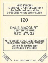 1981-82 O-Pee-Chee Stickers #120 Dale McCourt  Back