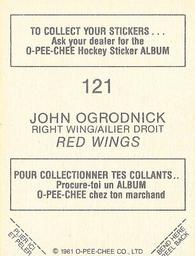 1981-82 O-Pee-Chee Stickers #121 John Ogrodnick  Back
