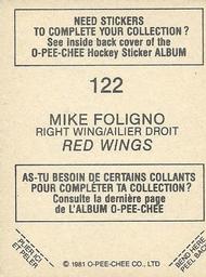 1981-82 O-Pee-Chee Stickers #122 Mike Foligno  Back