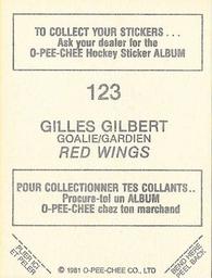 1981-82 O-Pee-Chee Stickers #123 Gilles Gilbert  Back