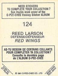 1981-82 O-Pee-Chee Stickers #124 Reed Larson  Back