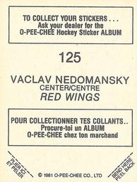 1981-82 O-Pee-Chee Stickers #125 Vaclav Nedomansky  Back