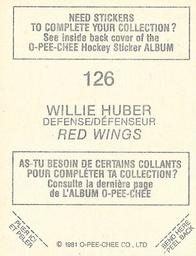 1981-82 O-Pee-Chee Stickers #126 Willie Huber  Back