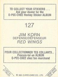 1981-82 O-Pee-Chee Stickers #127 Jim Korn  Back