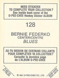 1981-82 O-Pee-Chee Stickers #128 Bernie Federko  Back