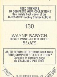 1981-82 O-Pee-Chee Stickers #130 Wayne Babych  Back