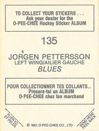 1981-82 O-Pee-Chee Stickers #135 Jorgen Pettersson  Back
