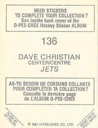 1981-82 O-Pee-Chee Stickers #136 Dave Christian  Back