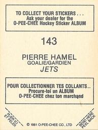 1981-82 O-Pee-Chee Stickers #143 Pierre Hamel  Back