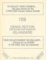 1981-82 O-Pee-Chee Stickers #159 Denis Potvin  Back