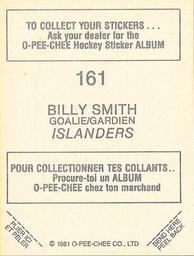 1981-82 O-Pee-Chee Stickers #161 Billy Smith  Back