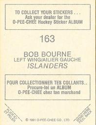 1981-82 O-Pee-Chee Stickers #163 Bob Bourne  Back