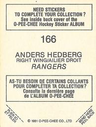 1981-82 O-Pee-Chee Stickers #166 Anders Hedberg  Back