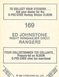1981-82 O-Pee-Chee Stickers #169 Ed Johnstone  Back