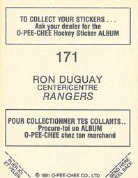 1981-82 O-Pee-Chee Stickers #171 Ron Duguay  Back