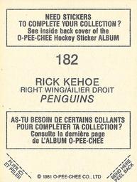 1981-82 O-Pee-Chee Stickers #182 Rick Kehoe  Back